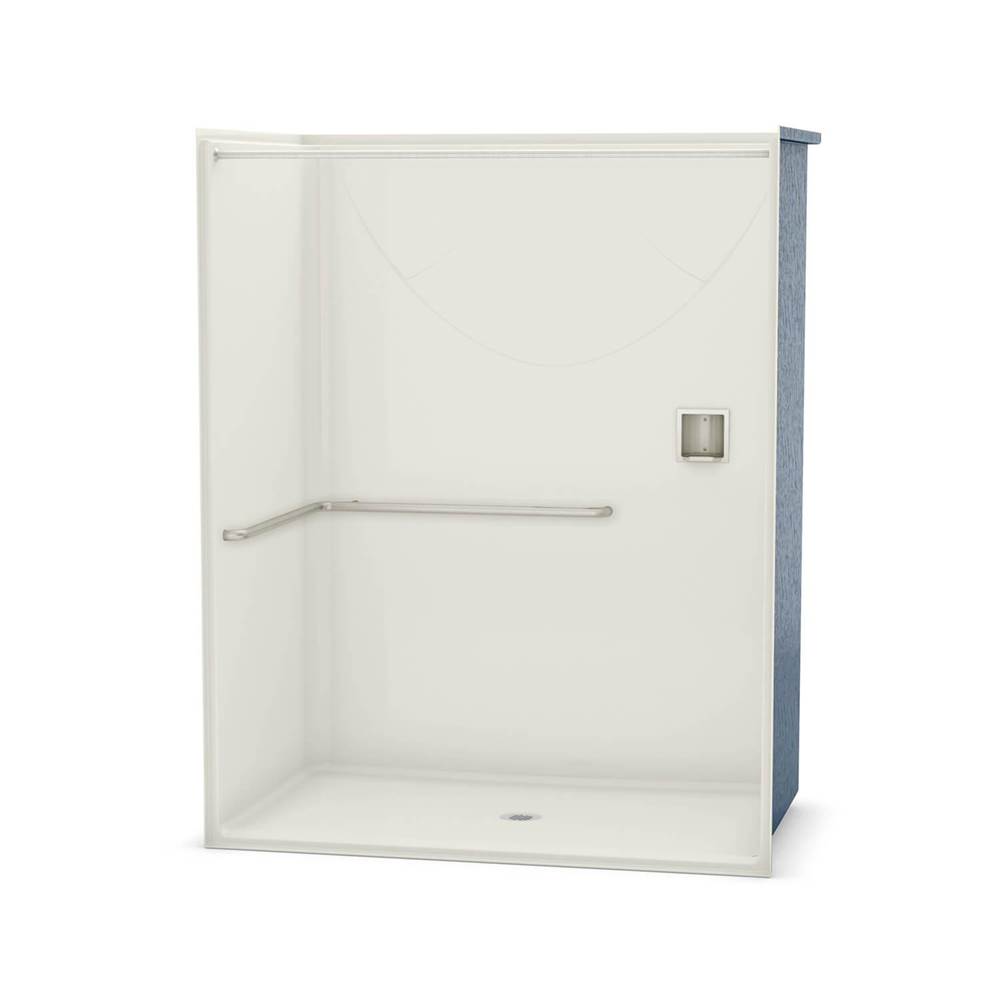 Aker OPS-6036 AcrylX Alcove Center Drain One-Piece Shower in Biscuit - ADA L-Bar