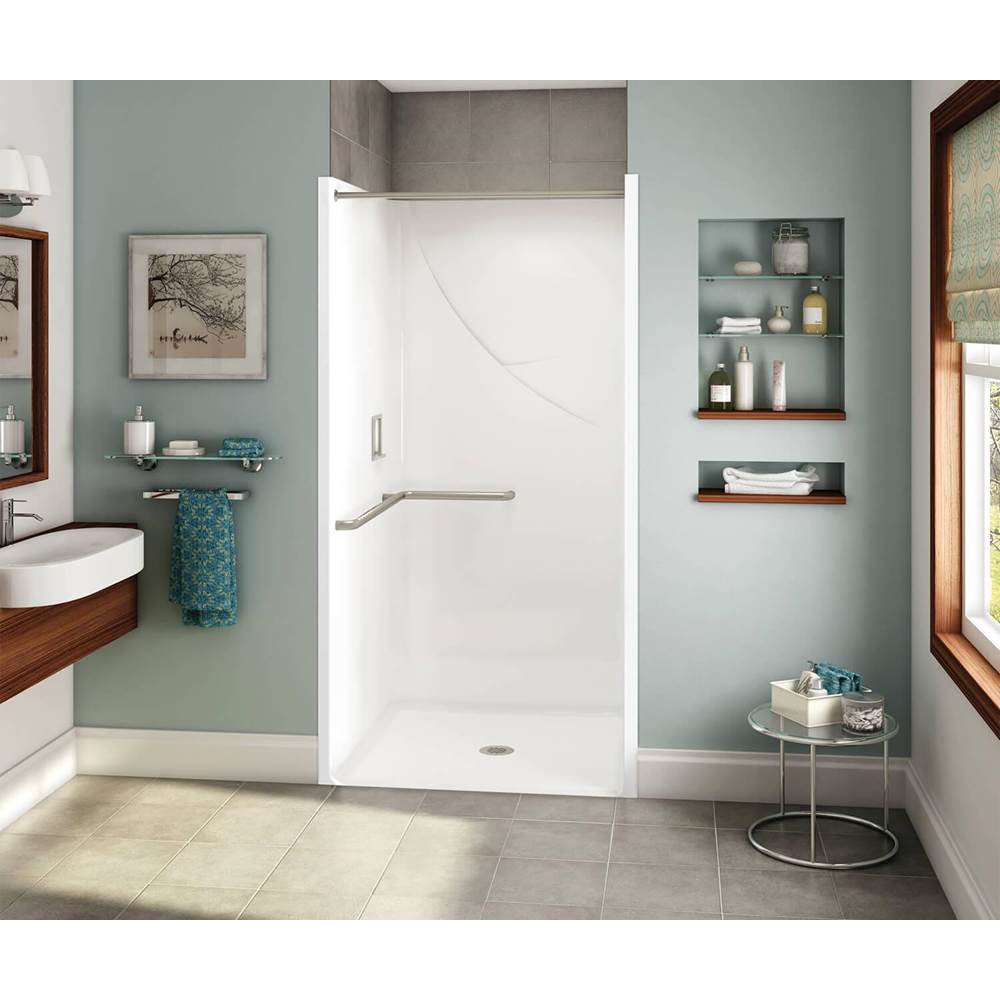 Aker OPS-3636-RS RRF AcrylX Alcove Center Drain One-Piece Shower in Biscuit - ADA Grab Bar