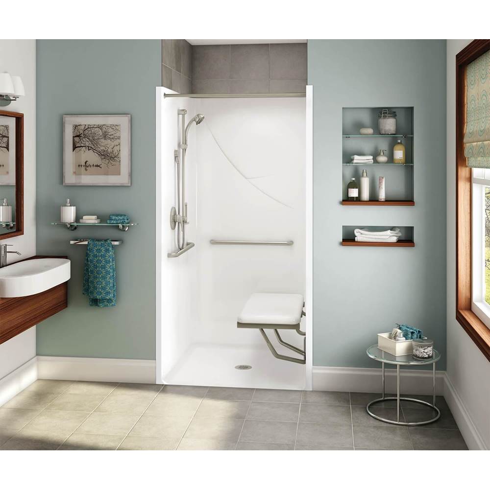 Aker OPS-3636-RS RRF AcrylX Alcove Center Drain One-Piece Shower in Sterling Silver - MASS Compliant