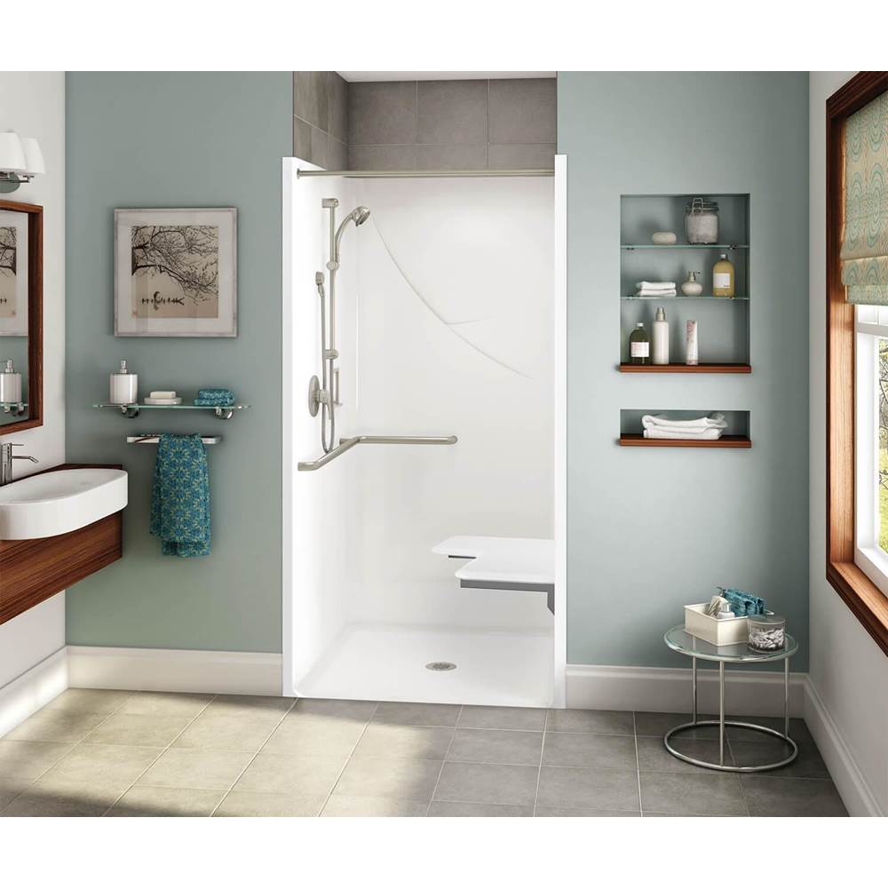 Aker OPS-3636-RS RRF AcrylX Alcove Center Drain One-Piece Shower in Biscuit - ADA Compliant