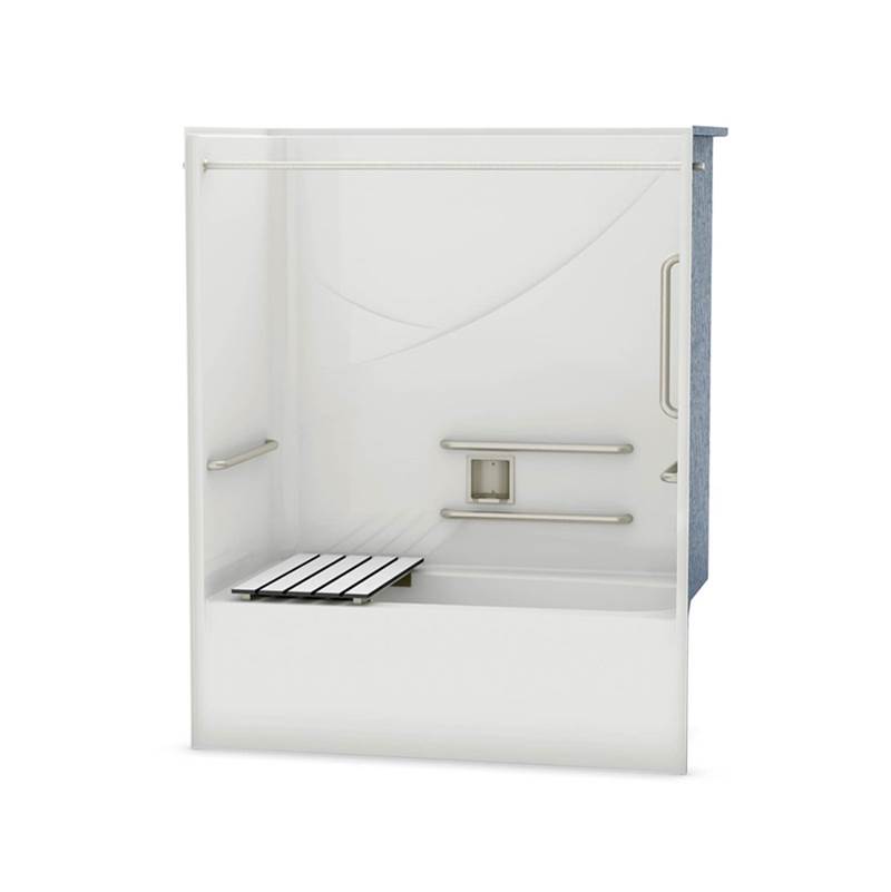 Aker OPTS-6032 AcrylX Alcove Right-Hand Drain One-Piece Tub Shower in Bone - ANSI Grab Bars and Seat