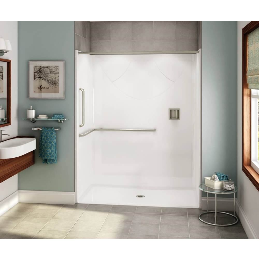 Aker OPS-6030-RS AcrylX Alcove Center Drain One-Piece Shower in Sterling Silver - ANSI Grab Bar