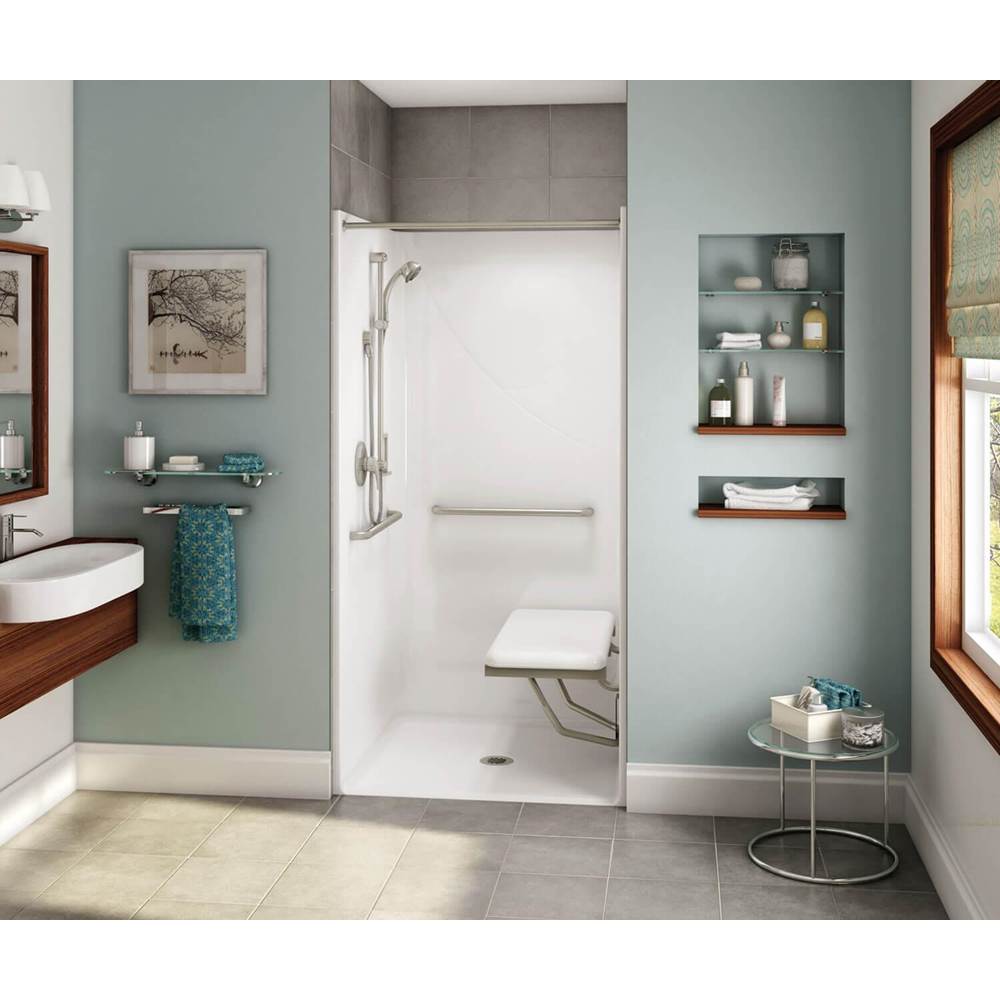 Aker OPS-3636-RS AcrylX Alcove Center Drain One-Piece Shower in Thunder Grey - Massachusetts Compliant Model
