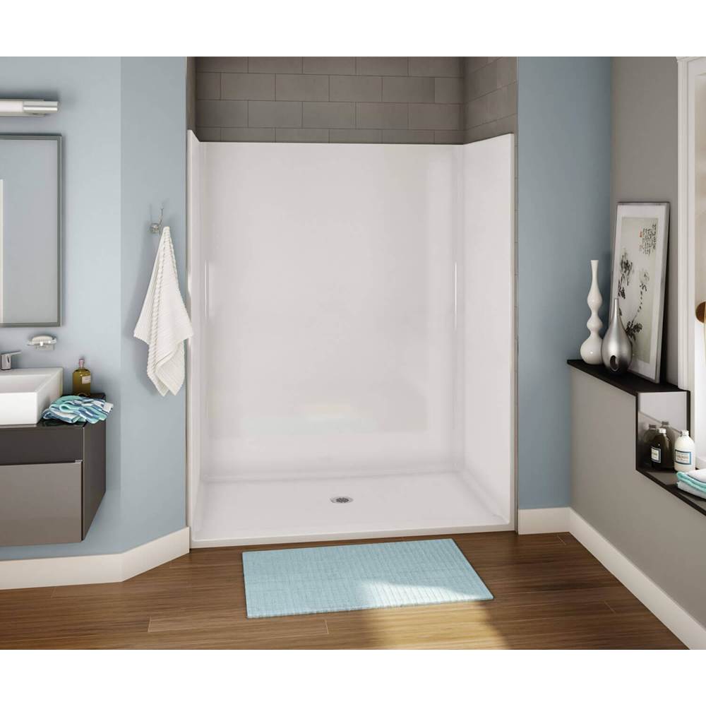 Aker OPS-6034G AcrylX Alcove Center Drain One-Piece Shower in Sterling Silver