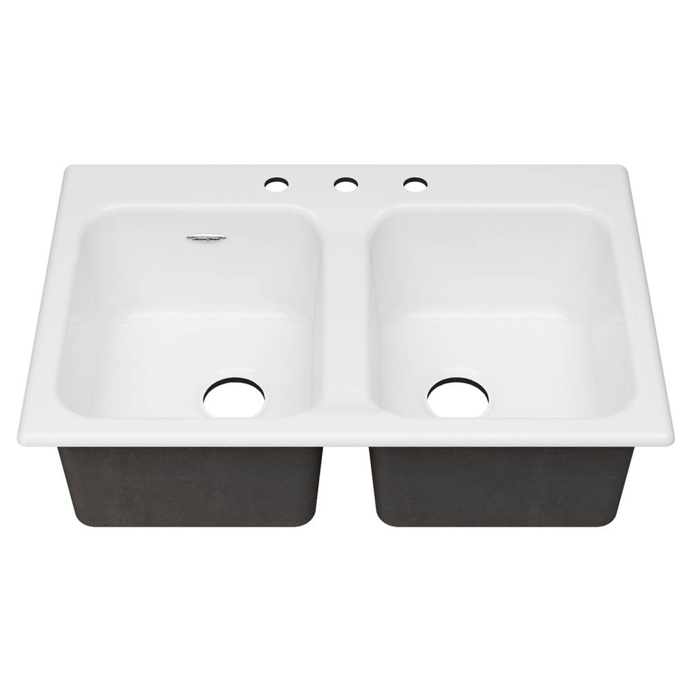 American Standard Quince® 33 x 22-Inch Cast Iron 3-Hole Drop In or Undercounter Double Bowl Kitchen Sink