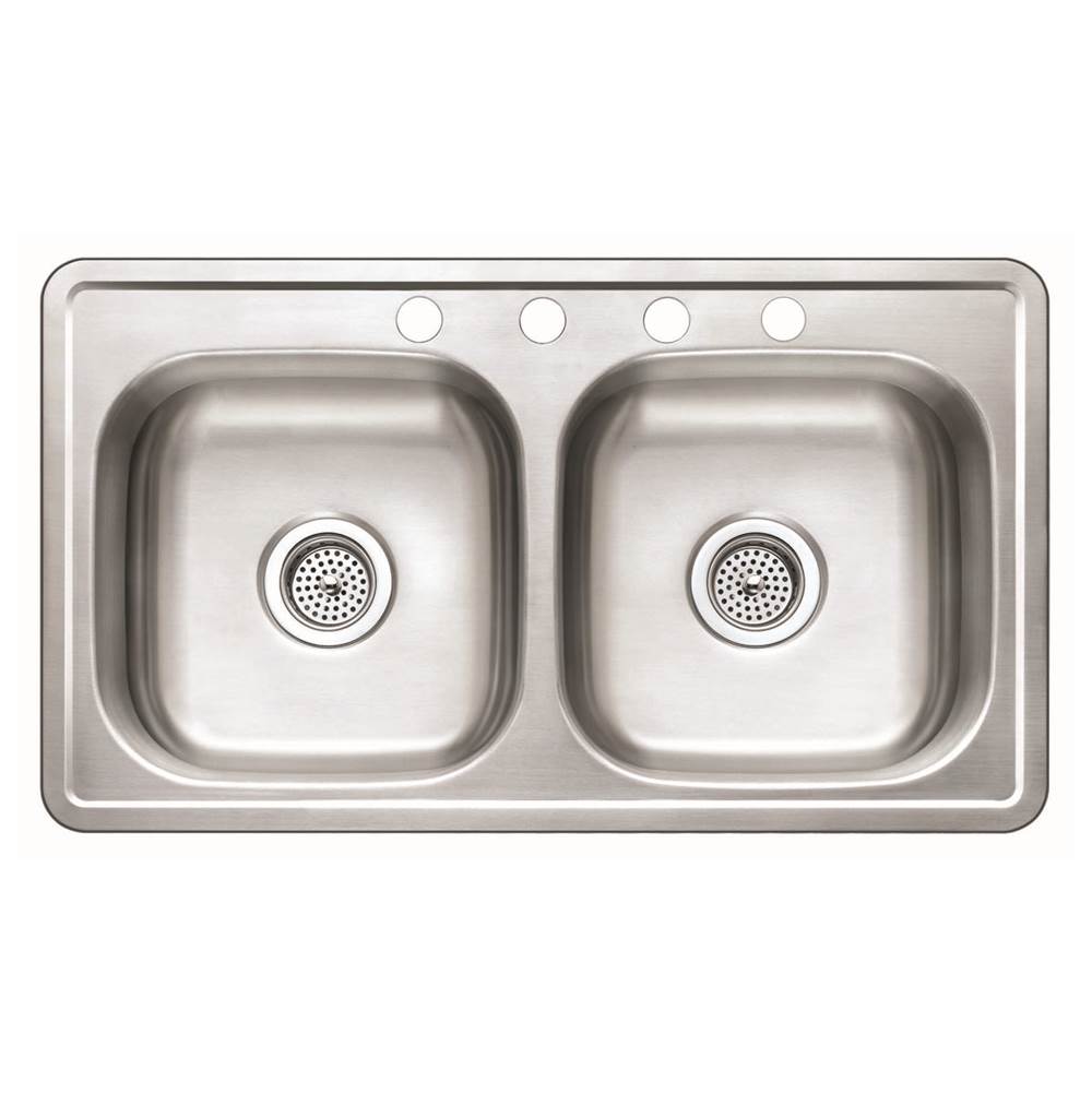 Compass Manufacturing Double Bowl Topmount Sink 33 X 19 304 4 Hole 8'' 22 Ga