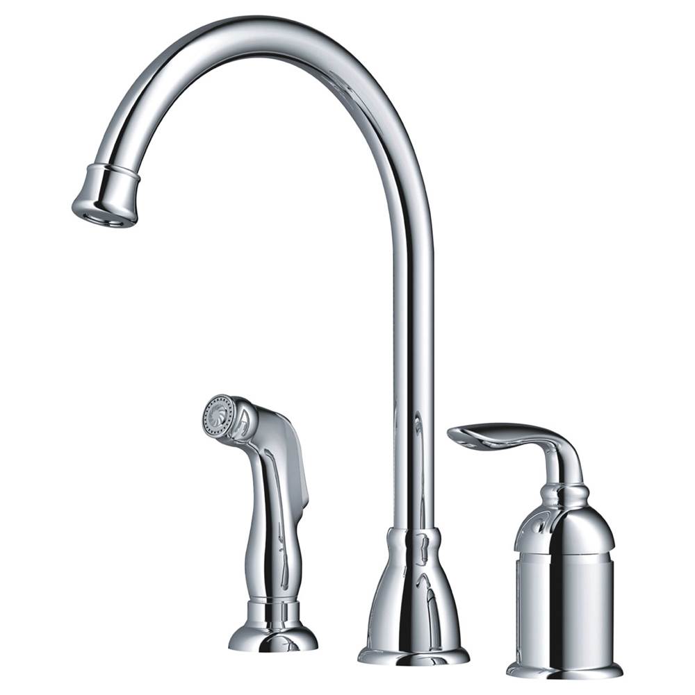 Compass Manufacturing Majestic Single Handle Kitchen Faucet, With Side Spray Chrome Finish