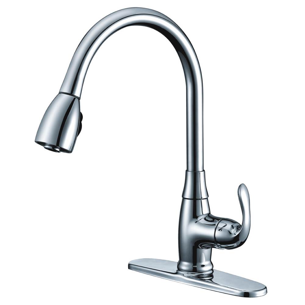Compass Manufacturing Noble Single Handle High Arc Pull-Down Kitchen Faucet, Chrome Finish
