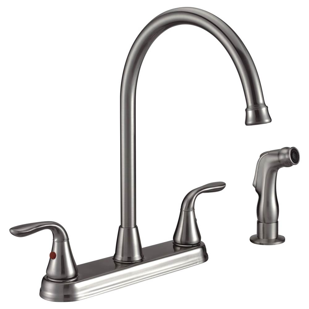 Compass Manufacturing Majestic Two Handle High Arc Kitchen Faucet, With Side Spray Brushed Nickel Finish