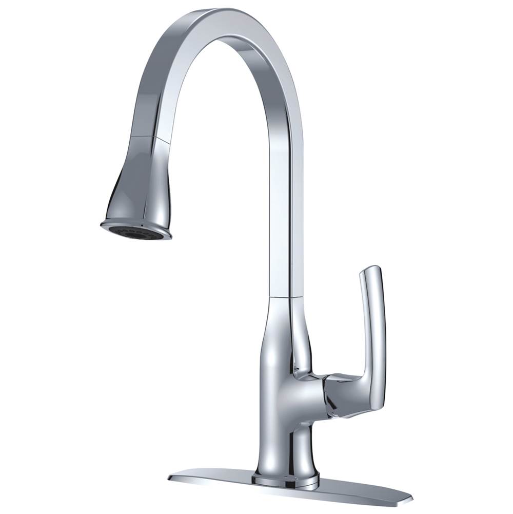 Compass Manufacturing Cardania 5188C Chrome Single Handle Pulldown Faucet W/Deck, Plate
