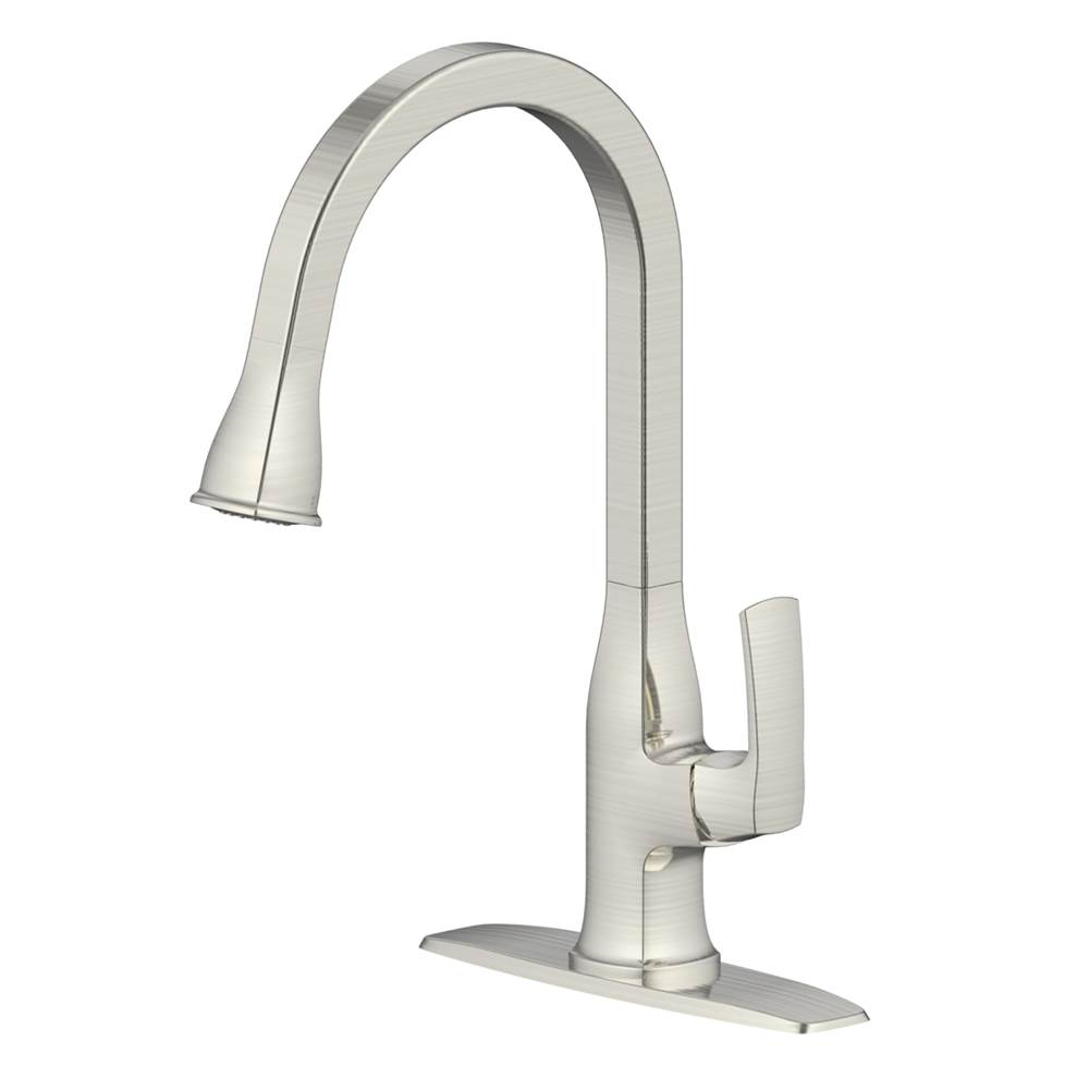 Compass Manufacturing Cardania 5188Bn Brushed Nickel Single Handle Pulldown Faucet, W/Deck Plate