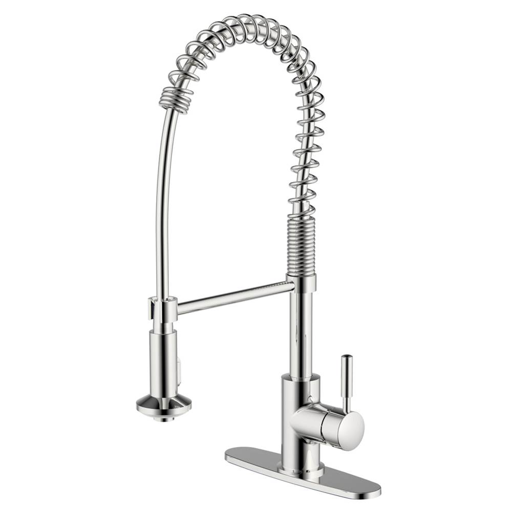 Compass Manufacturing Casmir Commercial 5160 Chrome Single Handle Spring Coil, Pull-Down Kitchen Faucet