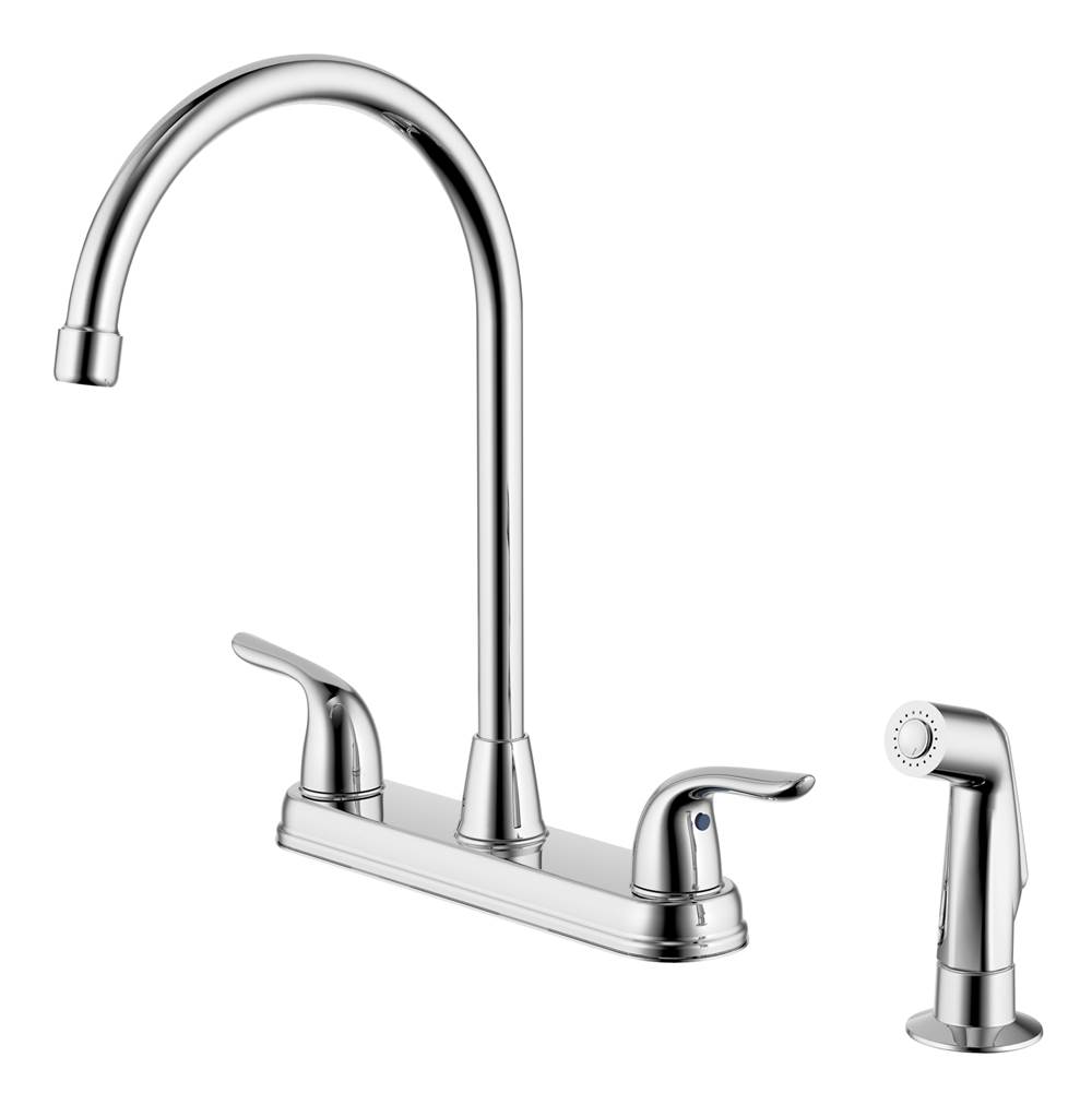 Compass Manufacturing Noble Two Handle High Arc Chrome Kitchen Faucet With Spray