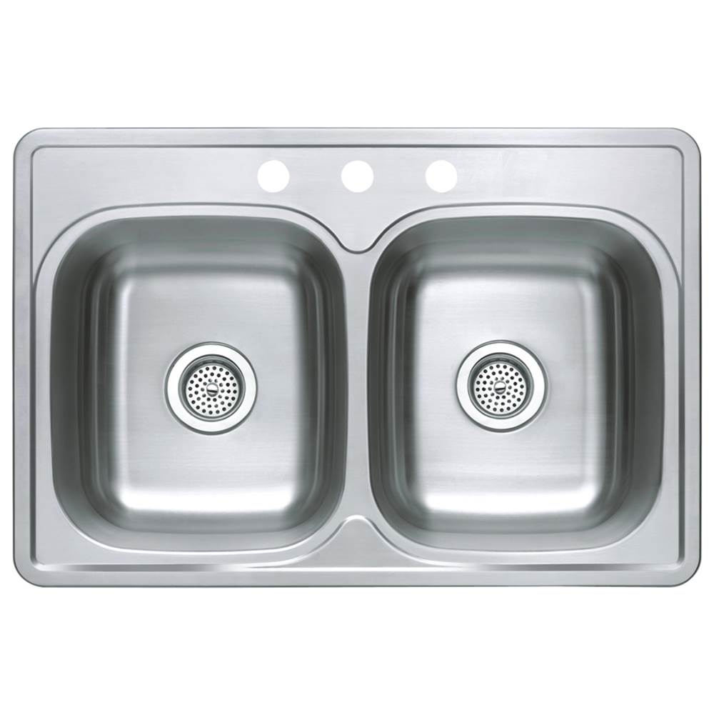 Compass Manufacturing 33 X 22 X 7 3 Hole Double Bowl Sink 304 22G