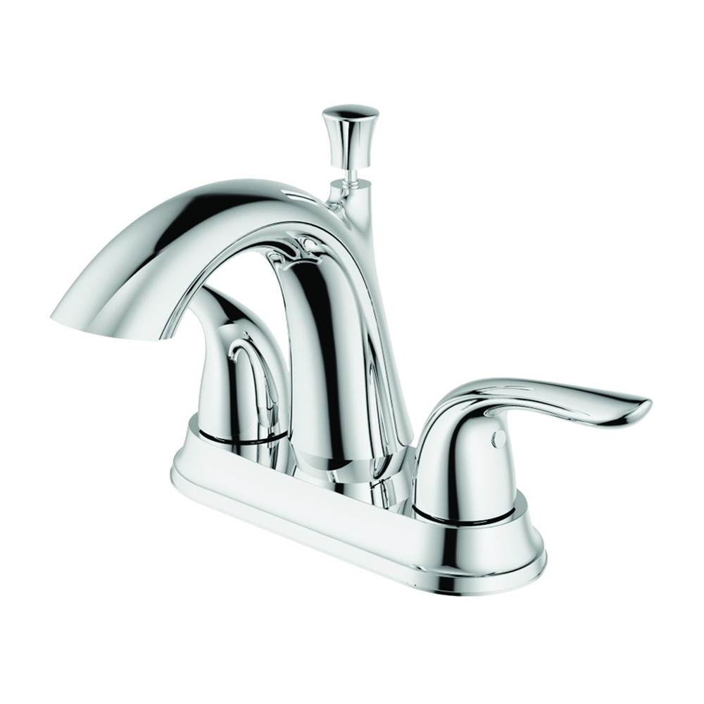 Compass Manufacturing Noble Two Handle High Arc Bathroom Faucet With Brass Pop-Up Drain, Chrome