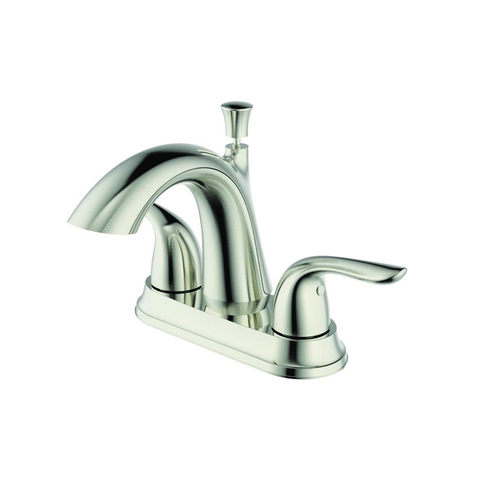 Compass Manufacturing Noble Two Handle High Arc Bathroom Faucet With Brass Pop-Up Drain, Brushed Nickel