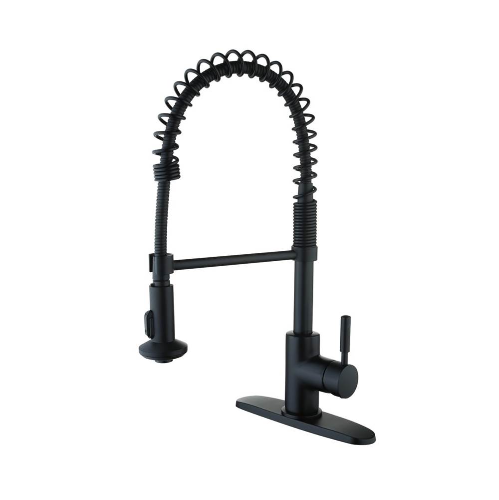 Compass Manufacturing Casmir Matte Black Single Handle Spring Coil Pull Down Kitchen, Faucet