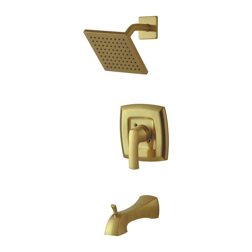Compass Manufacturing Cardania Matte Gold Single Handle Tub And Shower With Diverter, Pressure Balanced