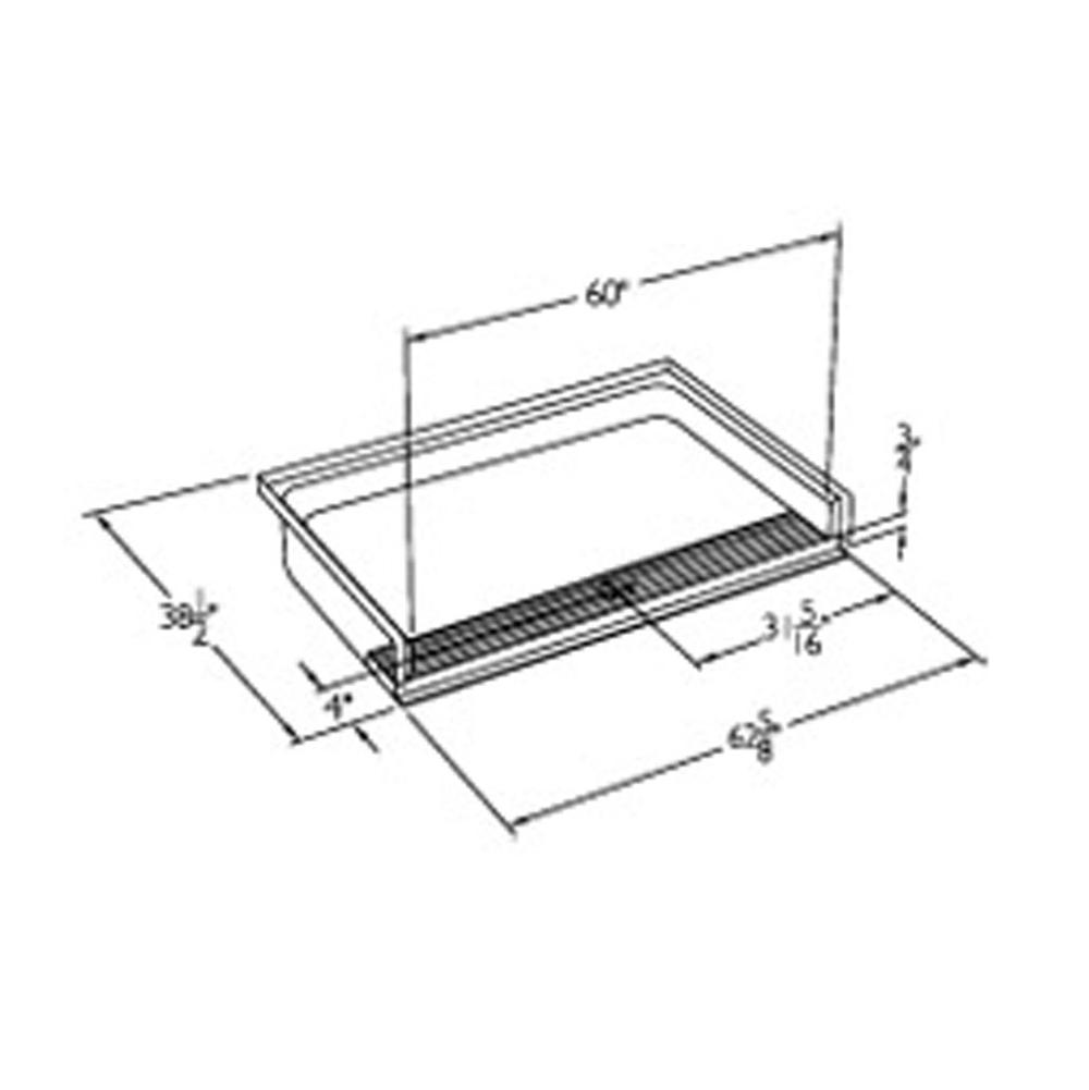 Comfort Designs 60 x 36 code compliant solid surface roll in shower base with integral trench drain