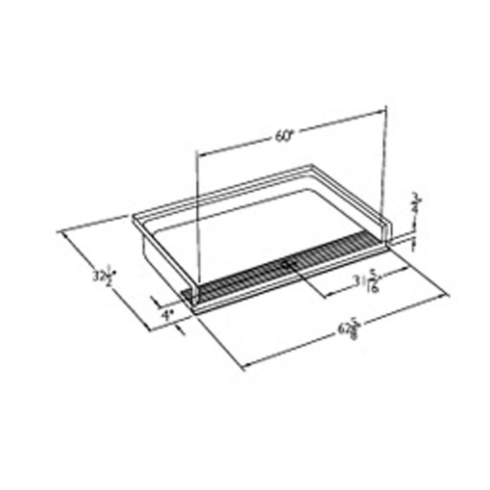 Comfort Designs 60 x 30 code compliant gelcoat roll in shower base with integral trench drain