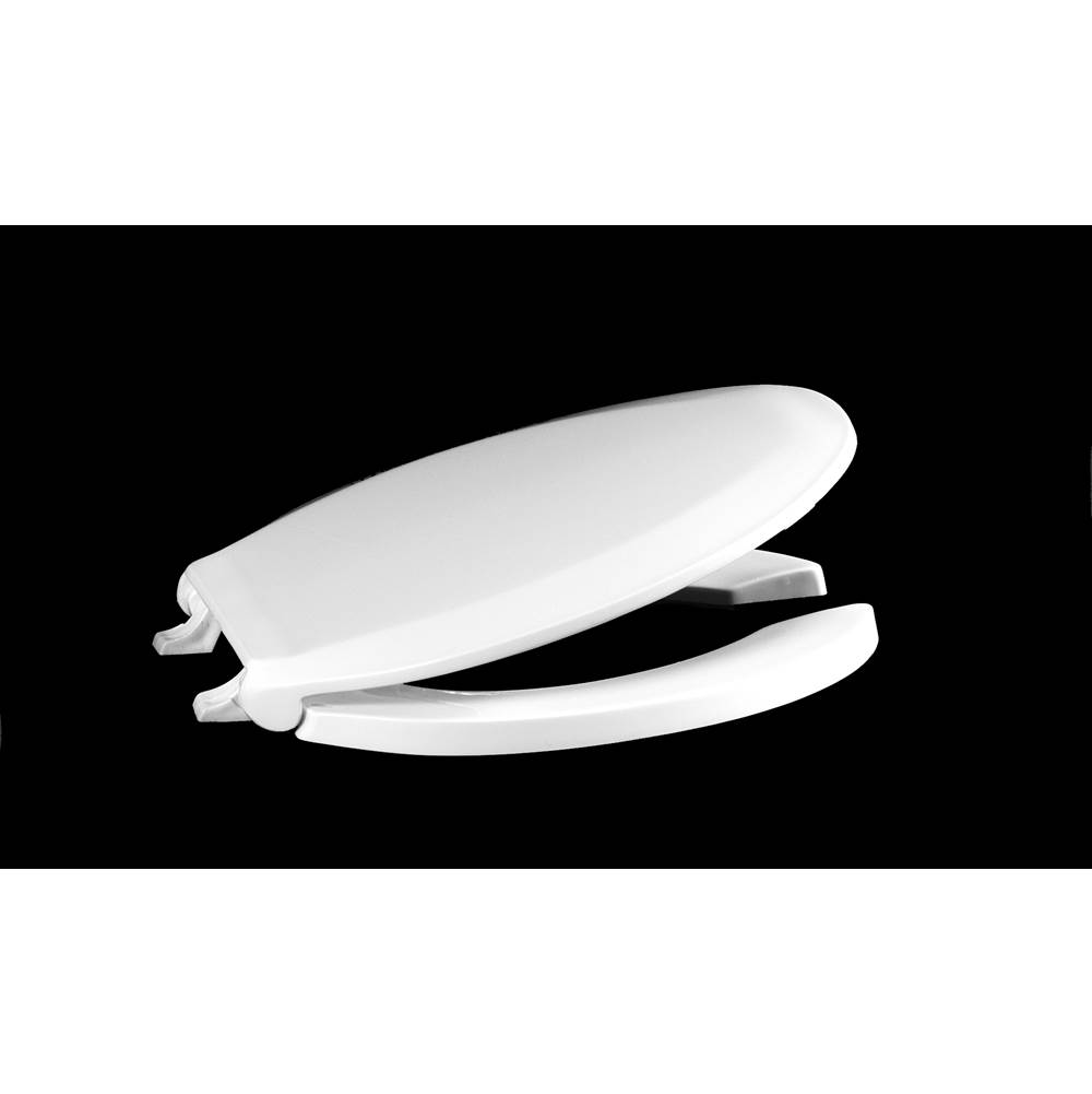 Centoco Luxury Plastic Toilet Seat, Open Front With Cover, White, Elongated Bowl