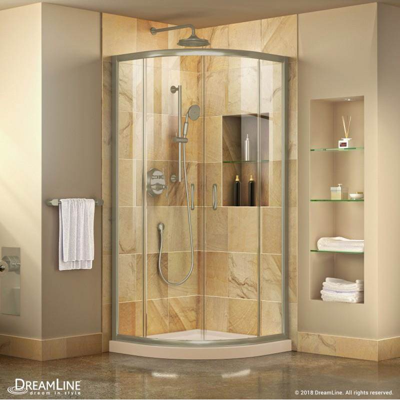 Dreamline Showers DreamLine Prime 36 in. x 74 3/4 in. Semi-Frameless Clear Glass Sliding Shower Enclosure in Brushed Nickel with Biscuit Base Kit