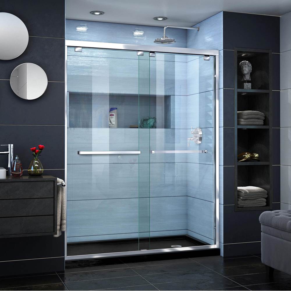 Dreamline Showers DreamLine Encore 30 in. D x 60 in. W x 78 3/4 in. H Bypass Shower Door in Chrome and Right Drain Black Base Kit