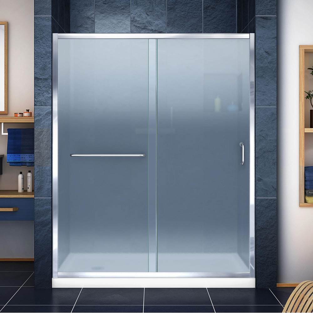 Dreamline Showers DreamLine Infinity-Z 32 in. D x 60 in. W x 74 3/4 in. H Frosted Sliding Shower Door in Chrome and Left Drain White Base