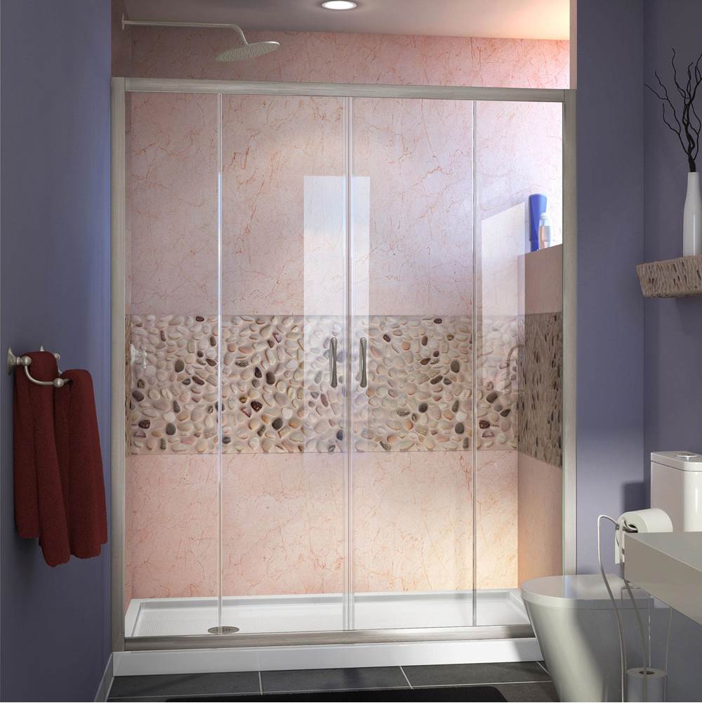 Dreamline Showers DreamLine Visions 30 in. D x 60 in. W x 74 3/4 in. H Sliding Shower Door in Brushed Nickel with Left Drain White Shower Base