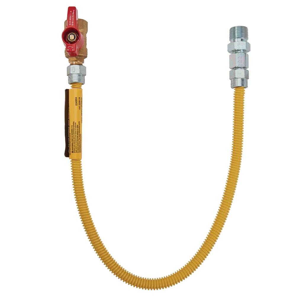 Dormont 5/8 IN OD, 1/2 IN ID, SS Gas Connector, 3/4 IN MIP x 3/4 IN FIP Ball Valve, 18 IN Length, Antimicrobial Yellow Powder Coated
