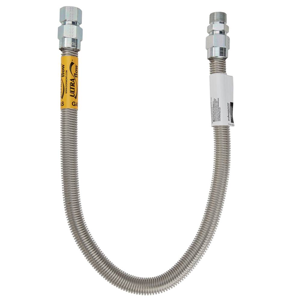 Dormont 1 IN OD, 3/4 IN ID, High Btu Stainless Steel Gas Connector, 3/4 IN MIP x 3/4 IN MIP, 12 IN Length