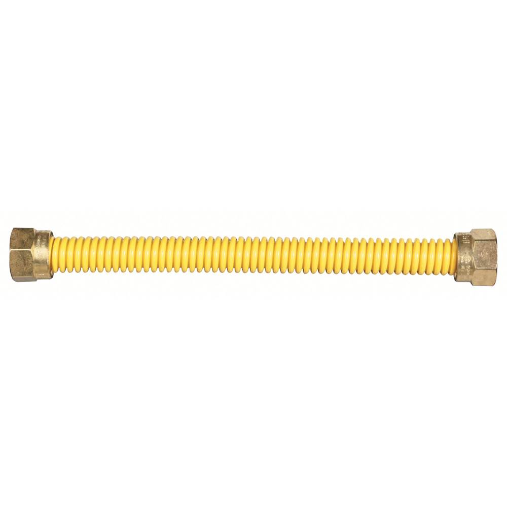 Dormont 3/8 IN OD, 1/4 IN ID, SS Gas Connector, 9/16-24 Fine Thread Flare Nuts, 28 IN Length, Antimicrobial Yellow Powder Coated, Bag
