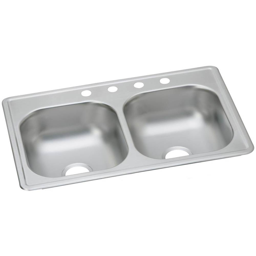 Elkay Dayton Stainless Steel 33'' x 19'' x 6-7/16'', MR2-Hole Equal Double Bowl Drop-in Sink
