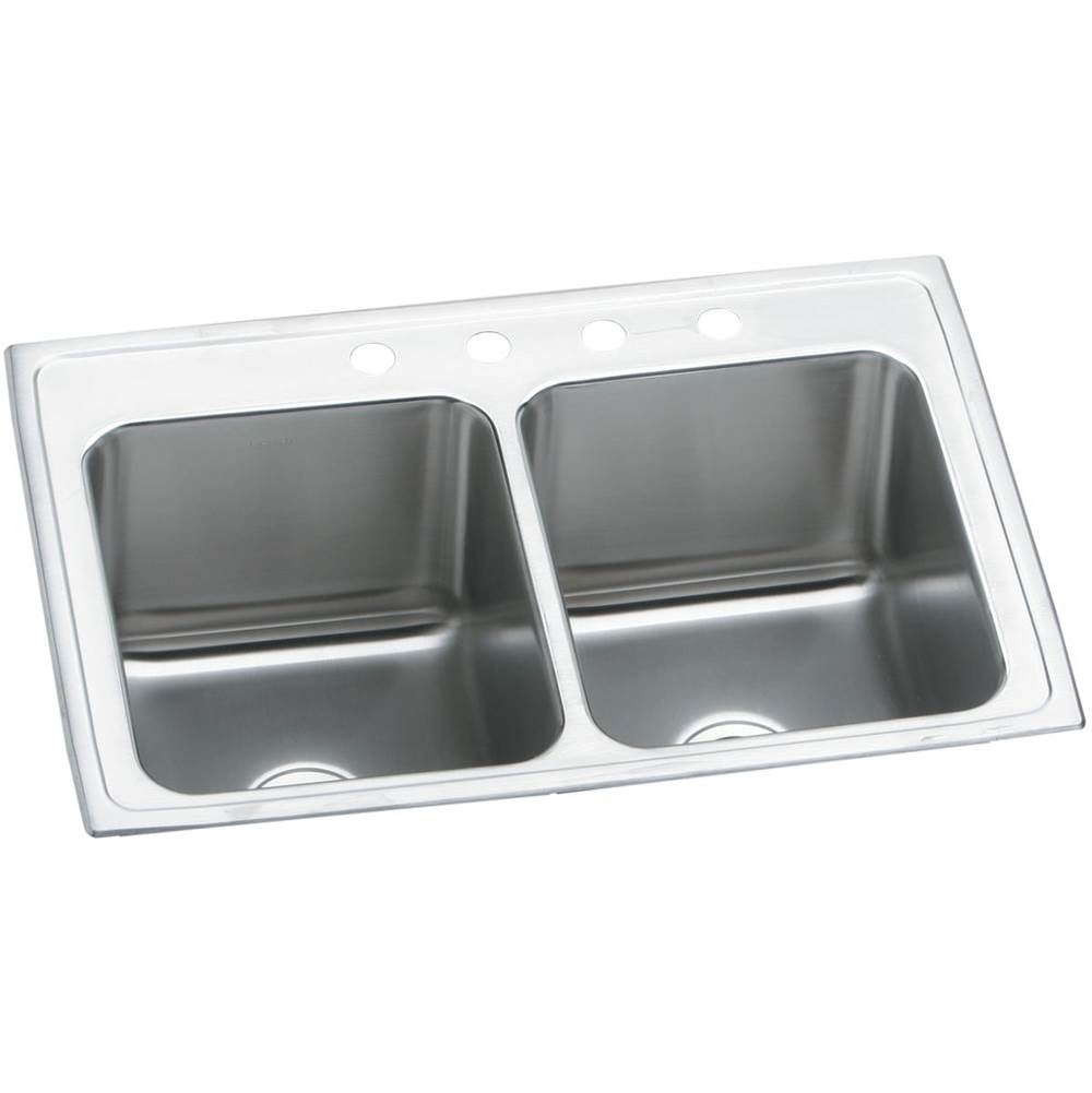 Elkay Lustertone Classic Stainless Steel 33'' x 22'' x 12-1/8'', 1-Hole Equal Double Bowl Drop-in Sink