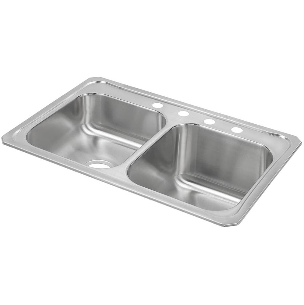Elkay Celebrity Stainless Steel 33'' x 22'' x 10-1/4'', 1-Hole Equal Double Bowl Drop-in Sink with Left Small Bowl
