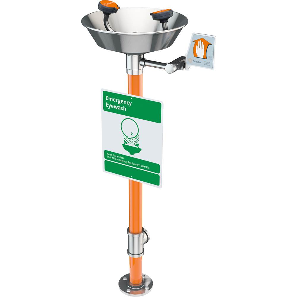 Guardian Equipment Eye-Face Wash, Pedestal Mounted, All-Stainless Steel