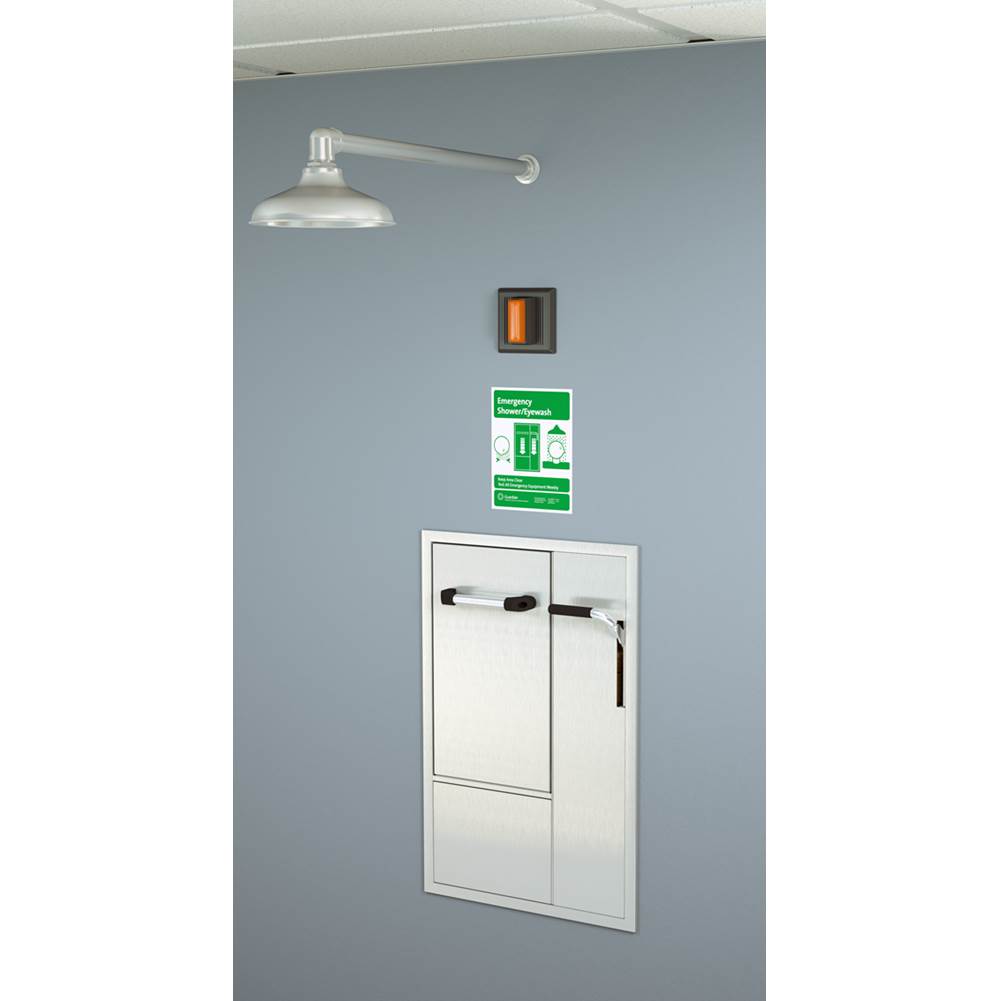 Guardian Equipment Recessed Safety Station with Drain Pan, Wall Mounted Exposed Shower Head