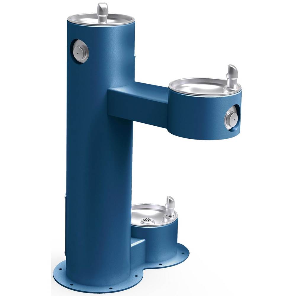Halsey Taylor Endura II Tubular Outdoor Fountain, Bi-Level Pedestal w/ Pet Station, Non-Filtered Non-Refrigerated FR, Blue