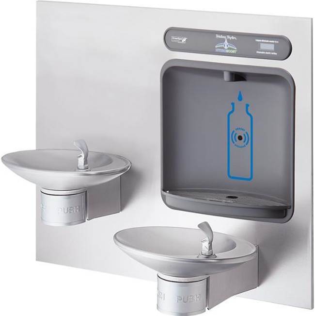 Halsey Taylor HydroBoost Bottle Filling Station, and Bi-Level Integral OVL-II Fountain, Non-Filtered Non-Refrigerated Stainless