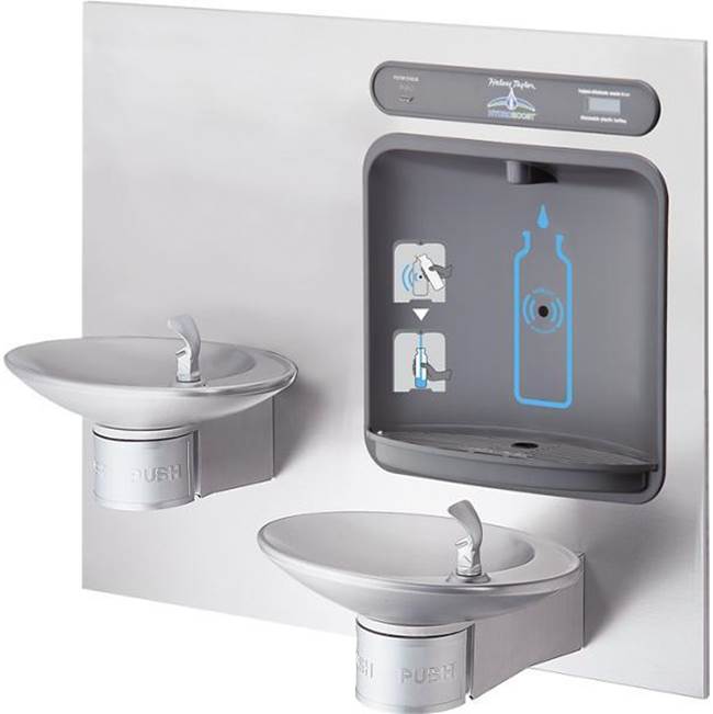 Halsey Taylor HydroBoost Bottle Filling Station, and Bi-Level Integral OVL-II Fountain, Filtered Non-Refrigerated Stainless