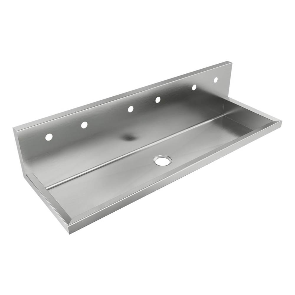 Just Manufacturing Stainless Steel 60'' x 20'' x 16'' Wall Hung Multi-Station 6-Hole Surgeon Scrub ADA Sink
