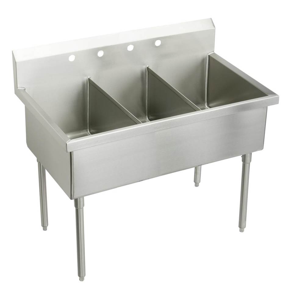 Just Manufacturing Stainless Steel 75'' x 27-1/2'' x 14'' Floor Mount Triple 4-Hole Scullery Sink w/coved corners