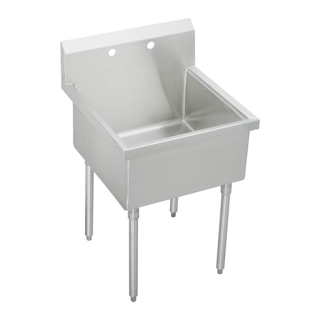 Just Manufacturing Stainless Steel 27'' x 27-1/2'' x 14'' Floor Mount Single Compartment 2-Hole Scullery Sink