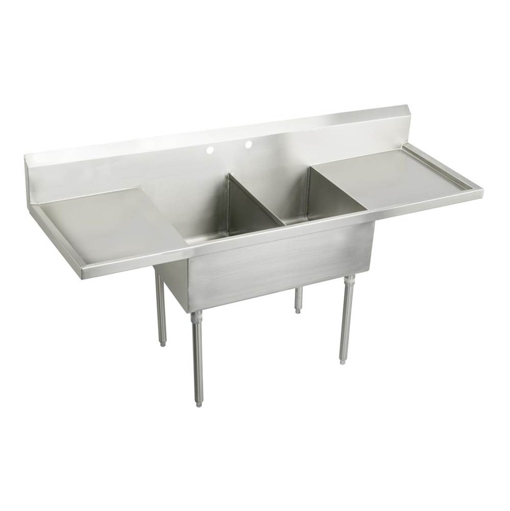 Just Manufacturing Stainless Steel 78'' x 27-1/2'' x 14'' Floor Mount Double Compartment 2-Hole Scullery Sink w/LandR Drainboards