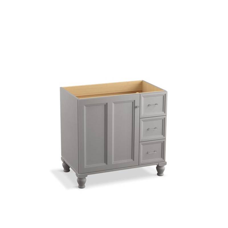 Kohler Damask® 36'' bathroom vanity cabinet with furniture legs, 1 door and 3 drawers on right