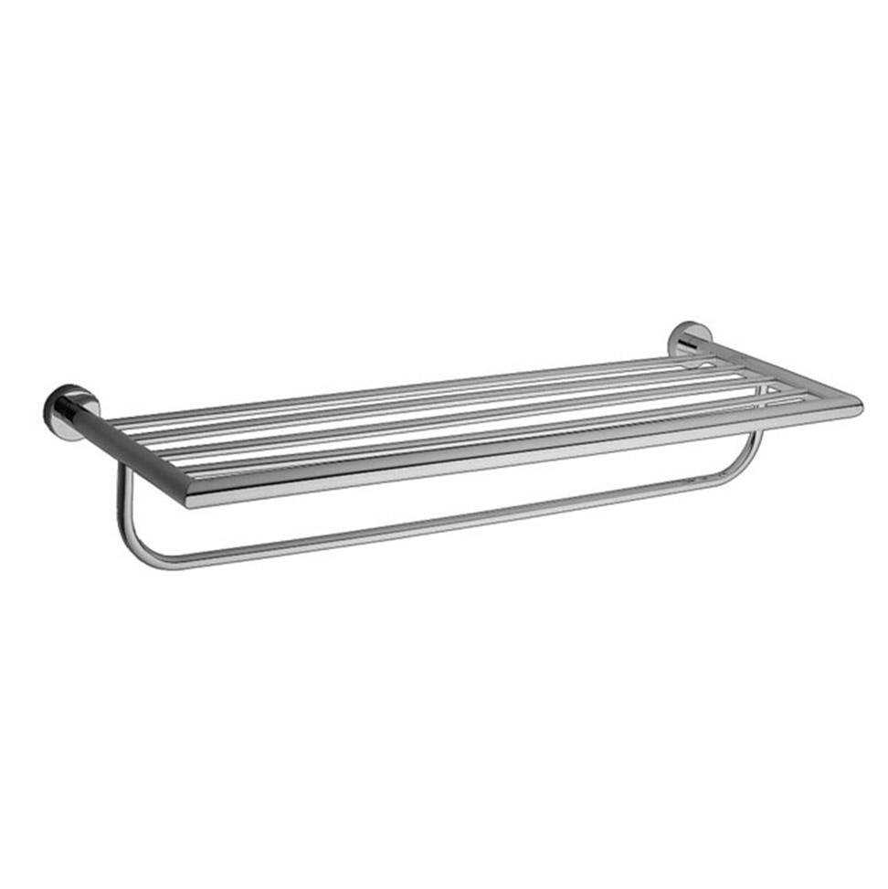 Lacava Wall-mount towel shelf with a towel bar made of chrome plated brass. W: 24 1/2'', D: 8 5/8''