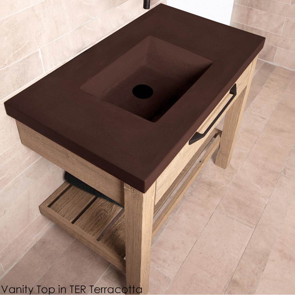 Lacava Floor-standing vanity with drawer and slotted bottom shelf.