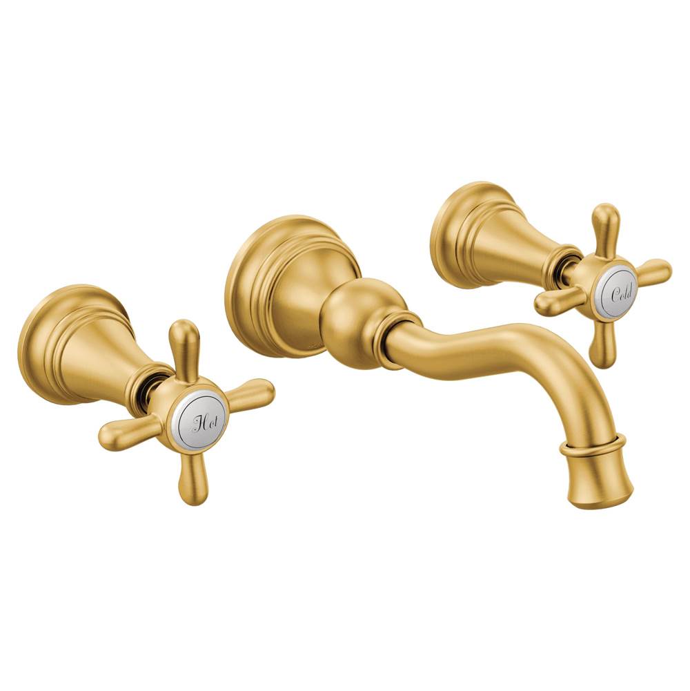 Moen Weymouth 2-Handle Wall Mount High-Arc Bathroom Faucet (Valve Sold Separately), Brushed Gold