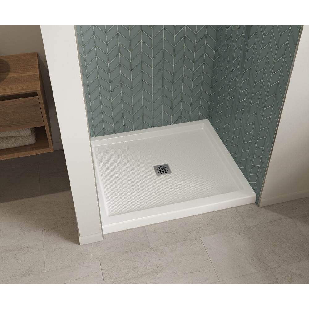 Maax B3Square 4832 Acrylic Alcove Shower Base in White with Anti-slip Bottom with Center Drain