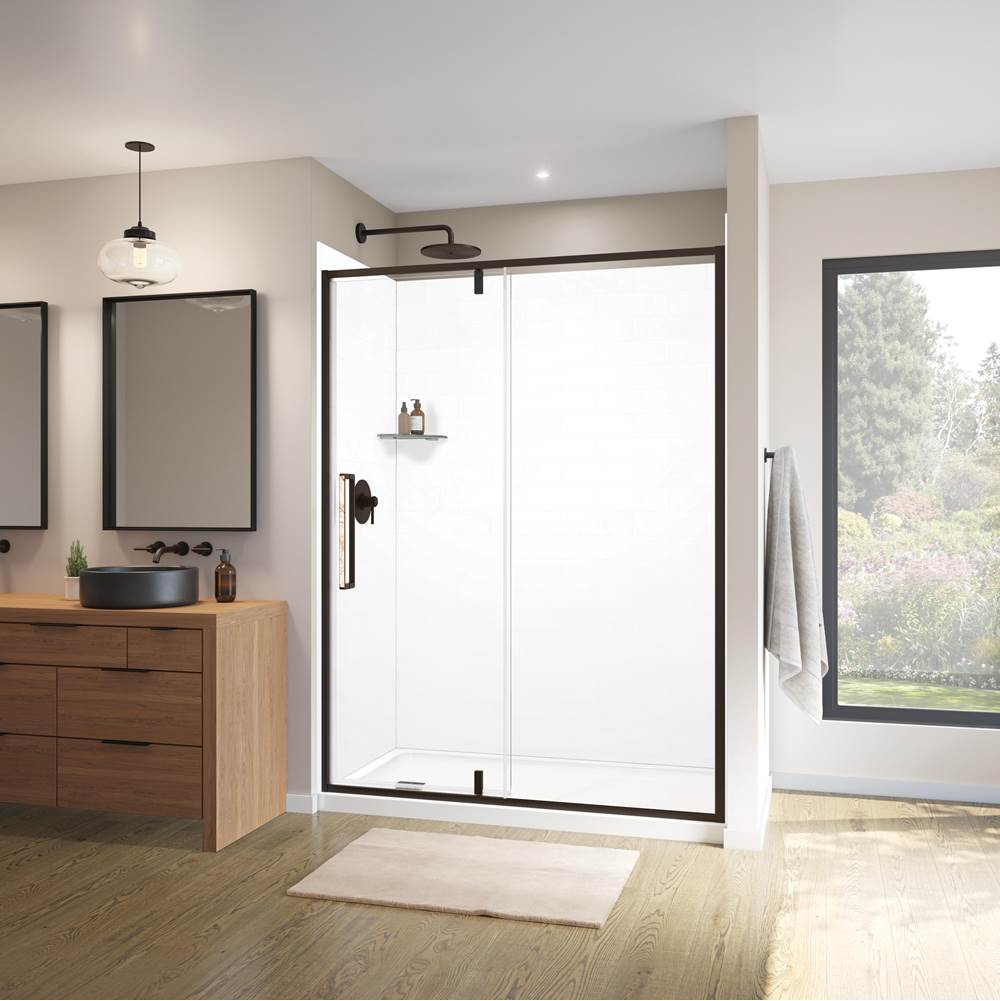 Maax Uptown 57-59 x 76 in. 8 mm Pivot Shower Door for Alcove Installation with Clear glass in Dark Bronze & Beige Marble
